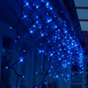 Cortina icicle led azul con destellos