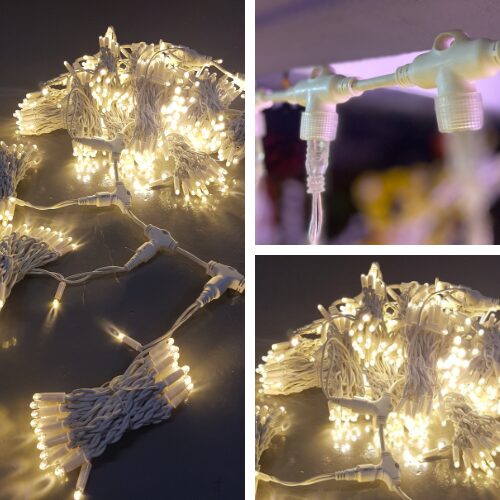 cortina led cálido flash cable blanco