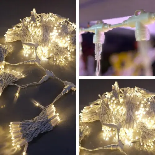 cortina led cálido flash cable blanco