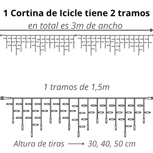 Icicle en 2 tiras altura 30, 40, 50 cm