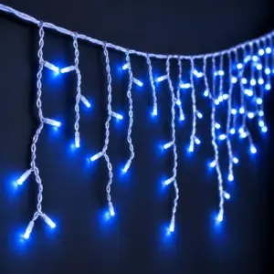 Cortina Icicle de luces LED, 3x1.2m, 228 LED, cable blanco - Azul