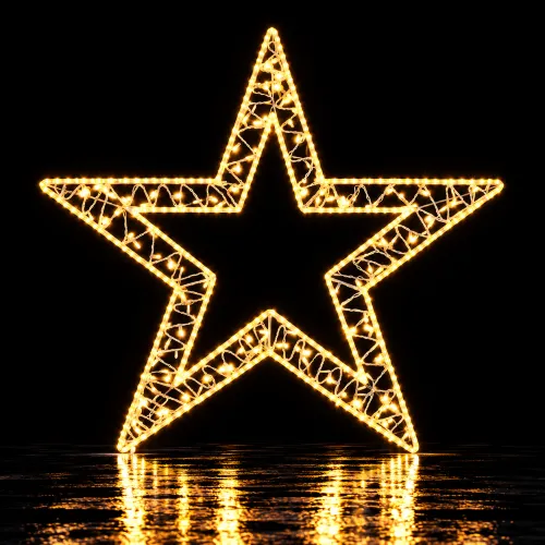 Estrella dorada de luces sobre suelo reflectante_11zon