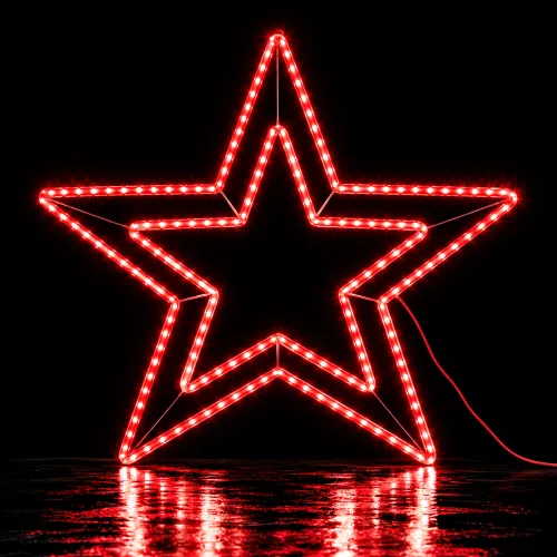 Estrella roja de neón reflejada