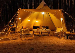 cómo decorar con iluminación led un camping