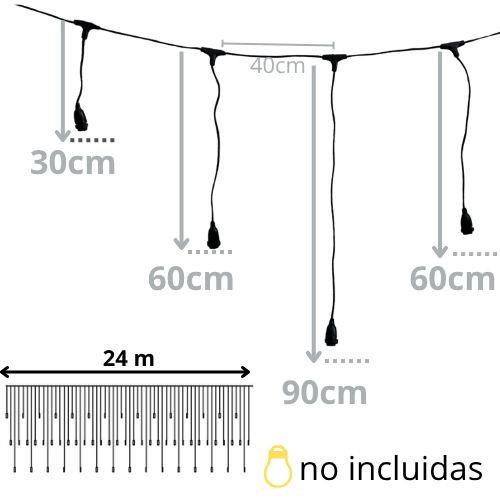 Guirnalda E27 de luces 24cm 60 caídas