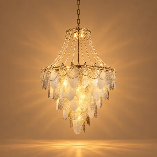 Lámpara de cristal con luz dorada