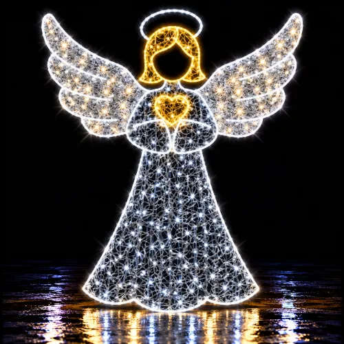 Ángel luminoso sobre suelo reflectante
