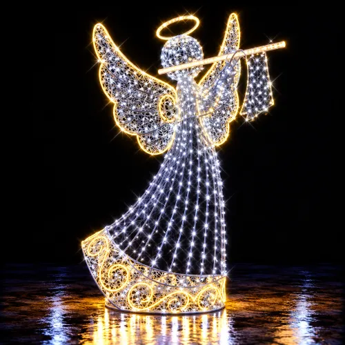 Ángel navideño luminoso con trompeta
