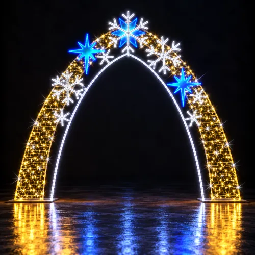 Arco navideño de luces y copos