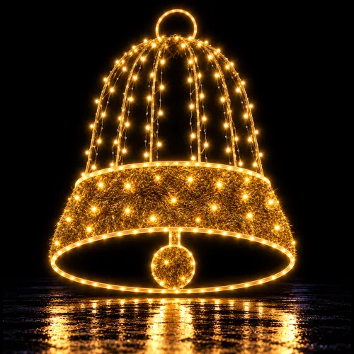 Campana navideña dorada iluminada