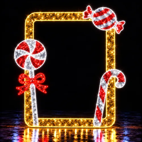 Marco navideño de luces y caramelos
