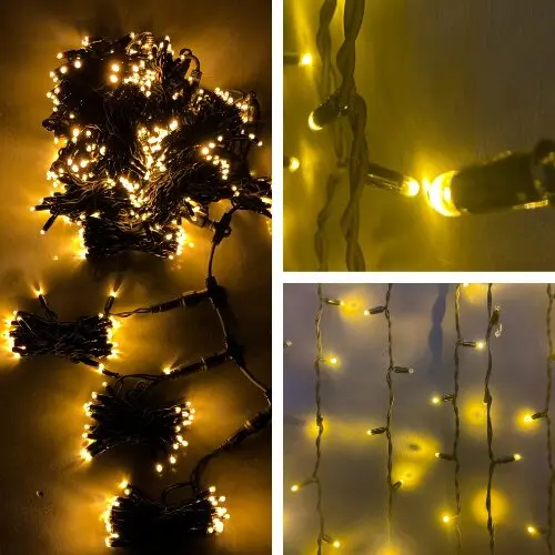 cortina led dorado cable negro